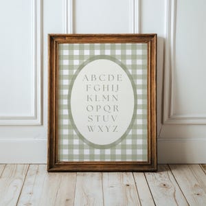 Vintage ABC Poster Print,sage green nursery, alphabet print boys nursery, Alphabet Art,Nursery Letter Artwork,Plaid,gingham,Printable,Framed