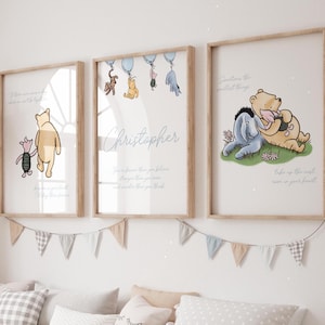 Winnie The Pooh Nursery set Quote prints, Classic Pooh Baby Decor Wall Art, New Baby, Digital, Printable, Framed