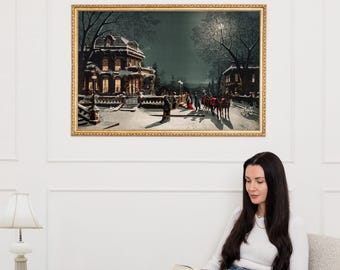 Christmas Framed Pictures ∙ Victorian Christmas Scene Art ∙  Winter Village ∙ 2398