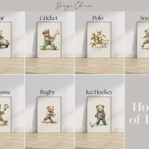 Vintage Sport Boy Nursery Art ∙ Set of 3 Teddy Bear Prints ∙ 1232 image 3