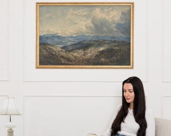 Vintage Forest and Mountain Landscape Art Print ∙ Large Framed Living Room Art Print ∙ 2345