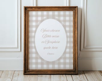 Custom Bible Verse Print Vintage Beige Gingham Christian Wall Art ∙ 1907