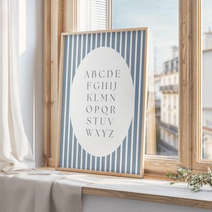 Vintage ABC Poster Print,blue nursery, alphabet print boys nursery,Alphabet Art,Nursery Letter Artwork,Preppy,striped,Printable,Framed