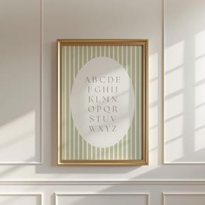 Vintage ABC Poster Print,sage green nursery, alphabet print boys nursery,Alphabet Art,Nursery Letter Artwork,Preppy,striped,Printable,Framed