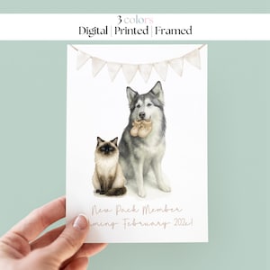 Custom Pet Portrait Art - Baby Announcement, Neutral Nursery Decor (Digital, Printed & Framed Options)