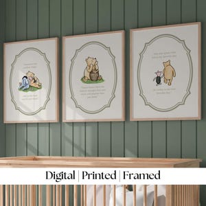 Vintage Winnie the Pooh Nursery Quotes Art: Green, Pink, Blue (Digital, Printed or Framed Options)