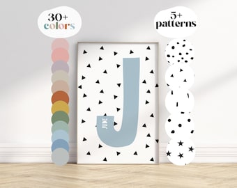 Personalised initial print, Custom name initial print • Nursery Decor,Nursery Prints,Playroom Prints,Kids,Gift,Digital, Printable, Framed