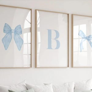 Blue Bow Wall Art Prints Set of 3 Custom Initial Name Preppy Decor ∙ 1982