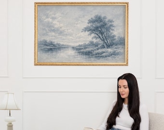 Blue Landscape Wall Art ∙ European Pastoral River View  ∙ 2171