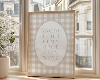 Beige Plaid Gingham ABC Poster ∙ Nursery Alphabet Art ∙ 1864