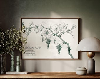 Fruit of the Spirit Galatians 5:22-23 Sage Green Christian Botanical Scripture Wall Art  ∙ 2323