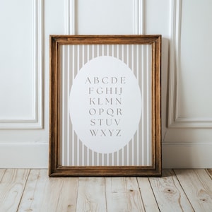 Vintage ABC Poster Print,tan beige nursery, alphabet print boys nursery,Alphabet Art,Nursery Letter Artwork,Preppy,striped,Printable,Framed