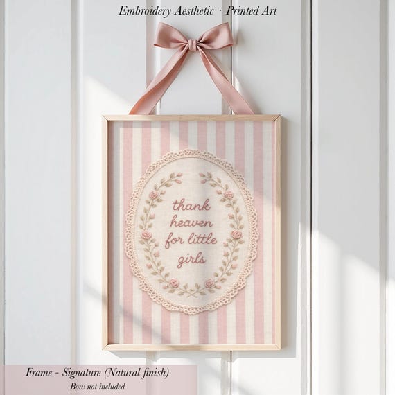 Thank Heaven for Little Girls Vintage Nursery Embroidered Cross Stitch Style Art Print ∙ 4137