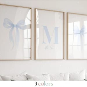 Blue Bows Initial Name Print Set ∙ Preppy Coastal Wall Art ∙1353