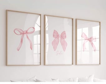 Light Pink Bow Custom Name Art Set of 3 Nursery Decor ∙ 1228
