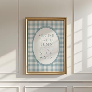 Vintage ABC Poster Print,blue nursery, alphabet print boys nursery, Alphabet Art,Nursery Letter Artwork,Plaid,gingham,Printable,Framed