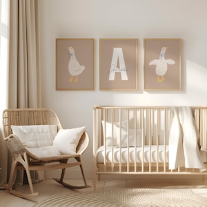 Goose Wall Art, Cute Goose Poster,Beige Nursery, Neutral Kid&#39;s Room Decor Illustration,Goose Children&#39;s Room, Digital, Printable, Framed