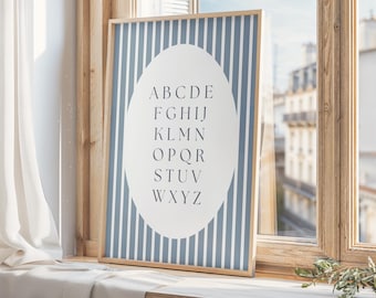 Vintage ABC Poster Print ∙ Striped Preppy Nursery Decor ∙ 1321