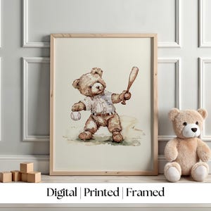 Vintage Baseball Teddy Bear Wall Art, Boy Baseball Nursery, Nursery Wallart, Sport Nursery, Vintage Boy Sport Nursery Teddy, Minimal, Navy