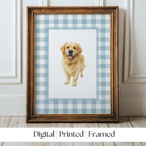 Custom Watercolor Dog Nursery Art, Blue Gingham Puppy Nursery Decor,boys nursery dog prints,vintage boy nursery art,blue nursery prints dogs