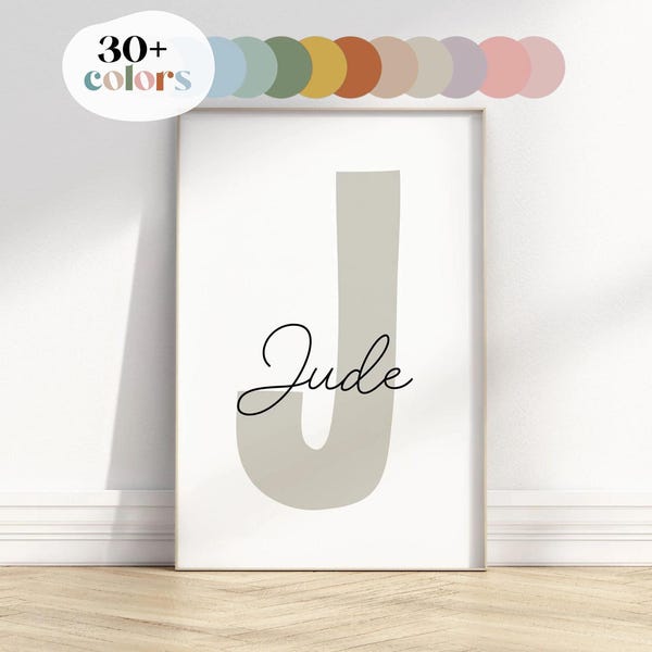 Custom Name Wall Art Print: Minimal Initial Nursery Decor ∙ 1014