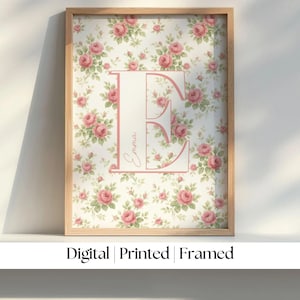 Pink Floral Initial Print: Custom Letter Nursery Decor (Digital, Printed & Framed Options)