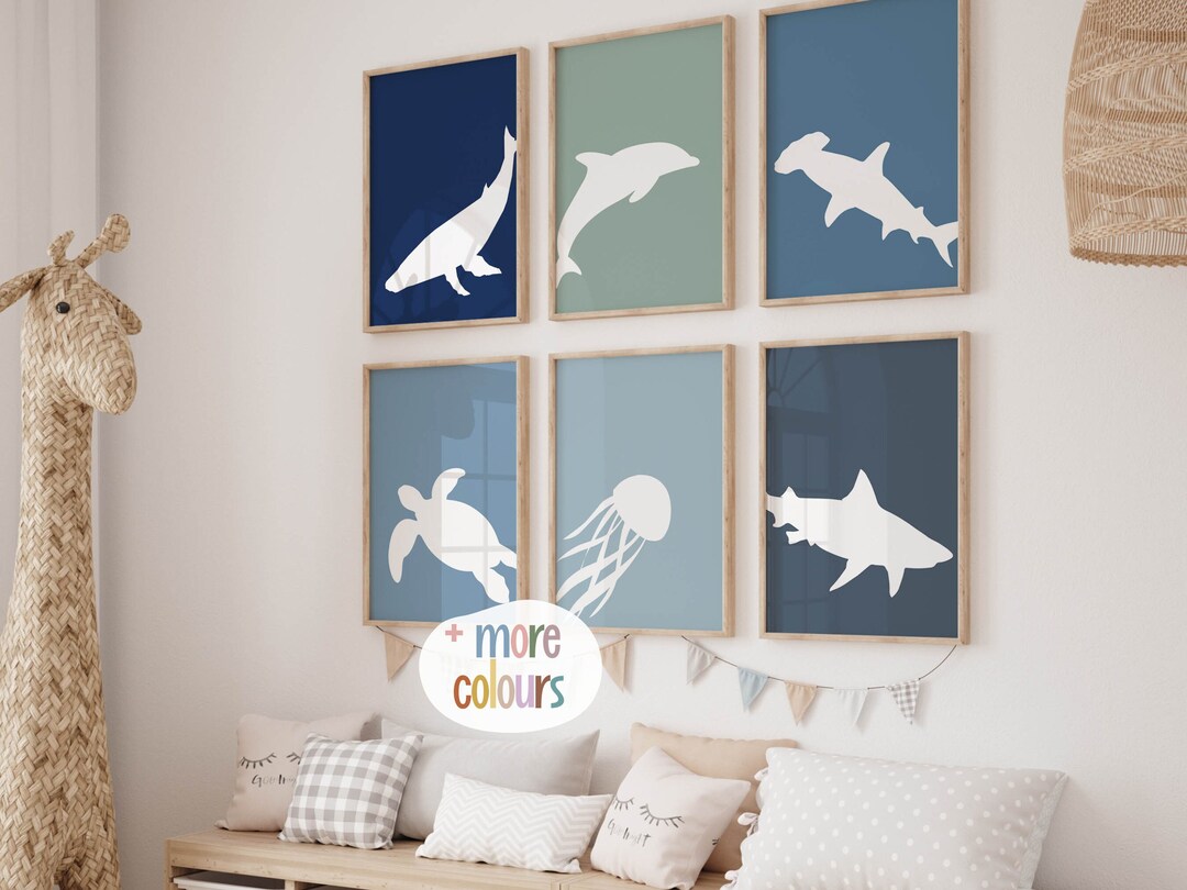 Sea Wall Art Kids Room Shark Whale Sea Turtle Jellyfish Dolphin,shark ...