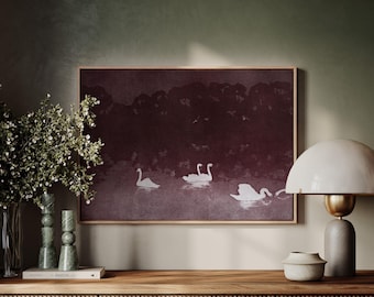 Abstract Swans Large Canvas Burgundy Purple ∙ Oversized Wall Art ∙ 2392