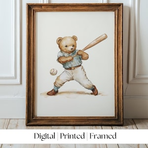 Baseball Teddy Bear Nursery Art: Vintage Boy Room Decor (Digital, Printed & Framed Options)