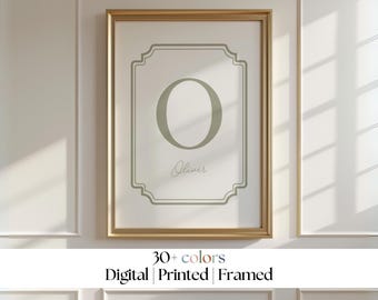 Custom Vintage Initial Print, baby girl name, Personalised initial name print, girls name sign, vintage nursery, Digital, Printable, Framed