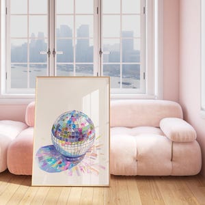 Disco Ball Print, Mirrorball Poster, Minimalist Luxury Modern Design, Aesthetic Trendy Retro Fun Decor Watercolor, Digital, Printable,Framed