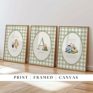 Classic Winnie the Pooh Nursery Quotes Art With Personalized Name and Initial Decor ∙ Print Framed or Canvas