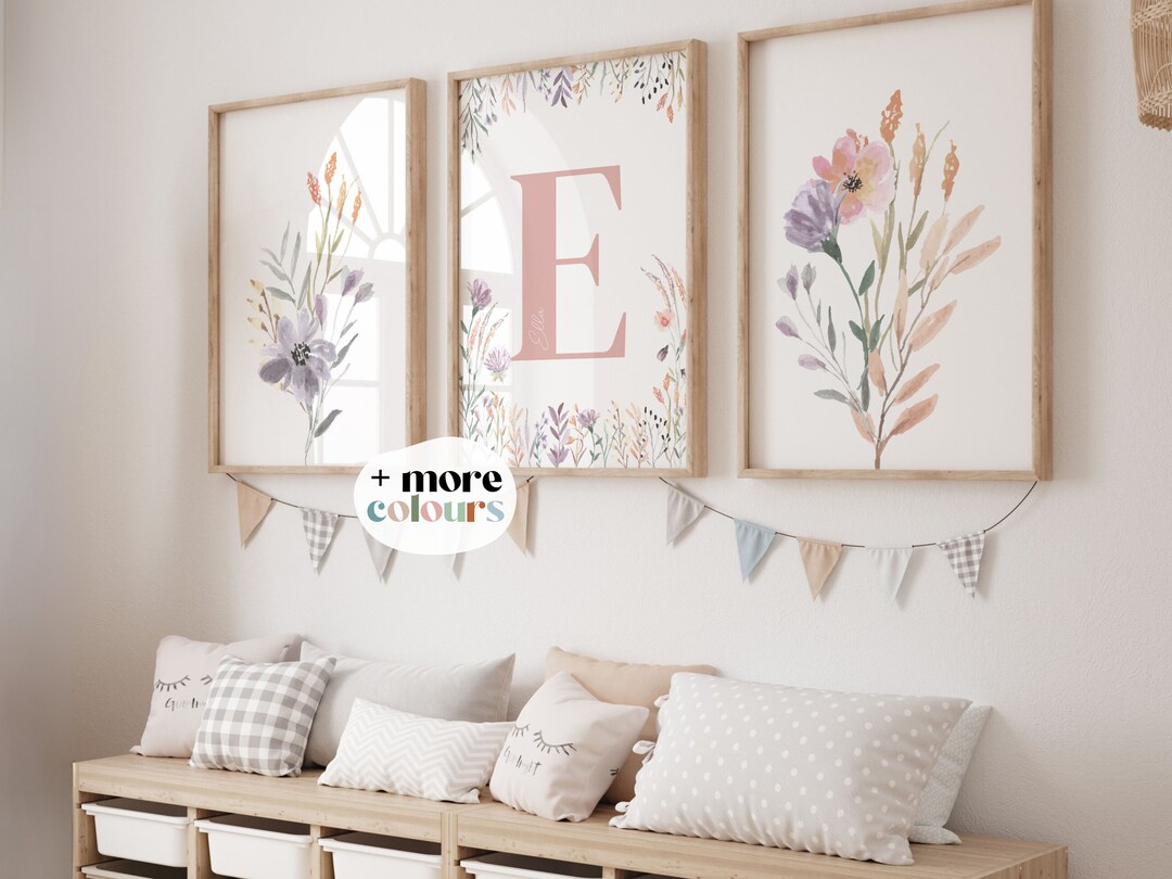 Custom Wildflowers Prints floral Nursery Wall Art, Boho, Baby Girl ...