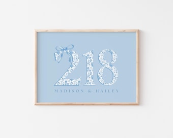 Chinoiserie Dorm Door Room Sign by House of Hari • Grandmillenial Dorm • Personalized College Gift • Print or Framed