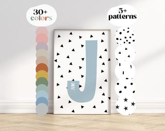 Personalised initial print, Custom name initial print • Nursery Decor,Nursery Prints,Playroom Prints,Kids,Gift,Digital, Printable, Framed