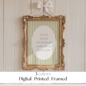 You&#39;ll Never Know Dear How Much I Love You Nursery Wall Art,kids room wall art,baby room decor,nursery gift,striped,green,digital,printable