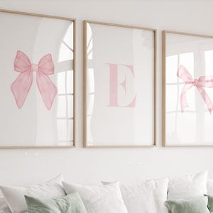 Light Pink Bow Custom Initial Name Art for Preppy Girls Nursery ∙ 1161