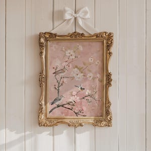 Nursery Chinoiserie Wall Art Prints Decor Baby Girl Vintage Pink Whimsical Bird Floral, Digital, Printed Framed, Canvas Panels