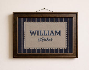 Personalized Nursery Embroidery Style Wall Art ∙ Vintage Boy Nursery Decor ∙ 2168
