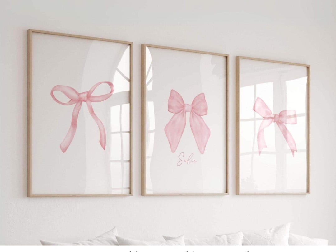 Light Pink Bow Custom Name Art Set of 3 Nursery Decor ∙ 1228 - Etsy