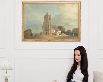 Vintage Church Painting Print English Countryside Wall Art ∙ Large Framed Living Room Art Print ∙ 2382