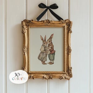 Rabbit Nursery Print, Vintage Nursery Decor Wall Art, Mother Father Baby animal print, Antique Nursery Prints, Girl vintage bunny nursery