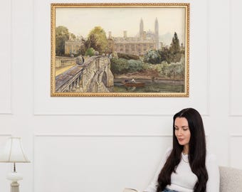 Vintage English Cambridge River Wall Art ∙ Large Framed Living Room Art Print ∙ 2350
