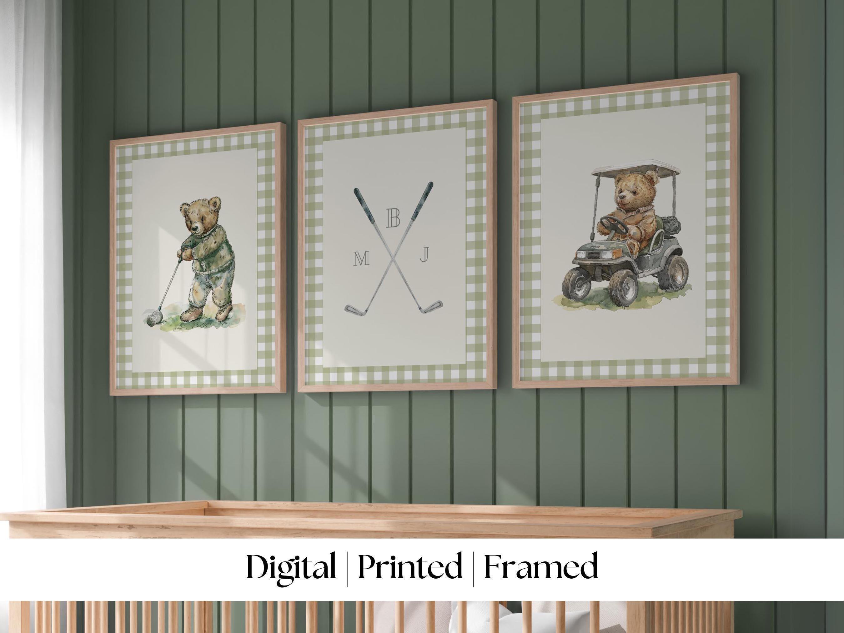 Boy Sports Nursery Golf Art by House of Hari • Sports Bears Plaid Green Vintage Boy Nursery Decorating • Digital, Print or Framed