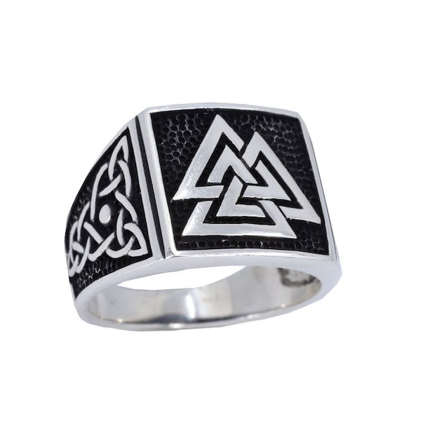 Men Viking Ring with Valknut Signet Scandinavia 925 Sterling Silver Handmade Gift Men's Jewelry