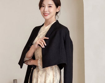 Black Short Hanbok Jacket | Modern Hanbok | Modern Korean Dress | Jeogori Jacket | Korean Style | Korean Wear | Korean Fashion