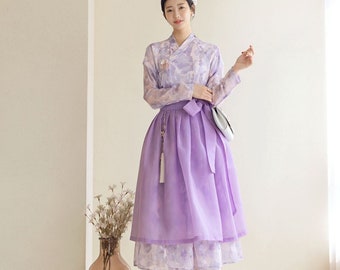 Watercolor Painting Pattern Modern Hanbok Dress in Lavender | Modern Hanbok Dress | Korean Modern Hanbok | Hanbok Women