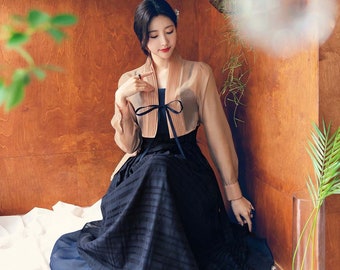 Modern Sleeveless Hanbok Dress in Navy | Hanbok Women | Korean Hanbok | Modern Hanbok Dress | Korean Dresses for Women