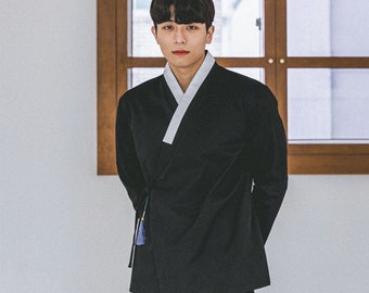 Line Black Modern Hanbok Shirt For Men | Modern Hanbok | Modern Korean Shirt | Korean Wear | Korean Style | Jeogori Jacket | Korean Fashion