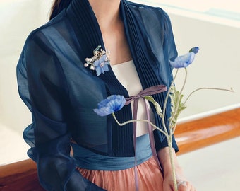 See-Through Blouse Jacket in Navy | Modern Hanbok | Modern Korean Dress | Jeogori Jacket | Korean Style | Korean Wear | Korean Fashion